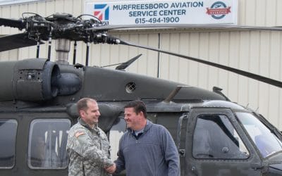 MILITARY BLACK HAWK HELICOPTER LANDS AT MURFREESBORO AVIATION